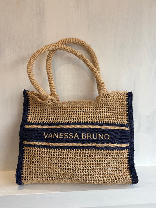 Vanessa Bruno Large Raffia Tote in Marine