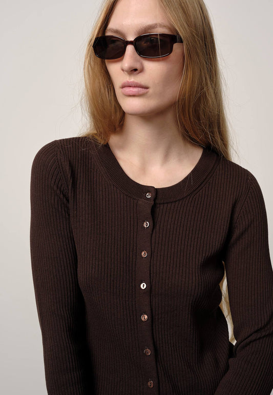 Herskind Brooks Long Sleeve Cardigan in Coffee