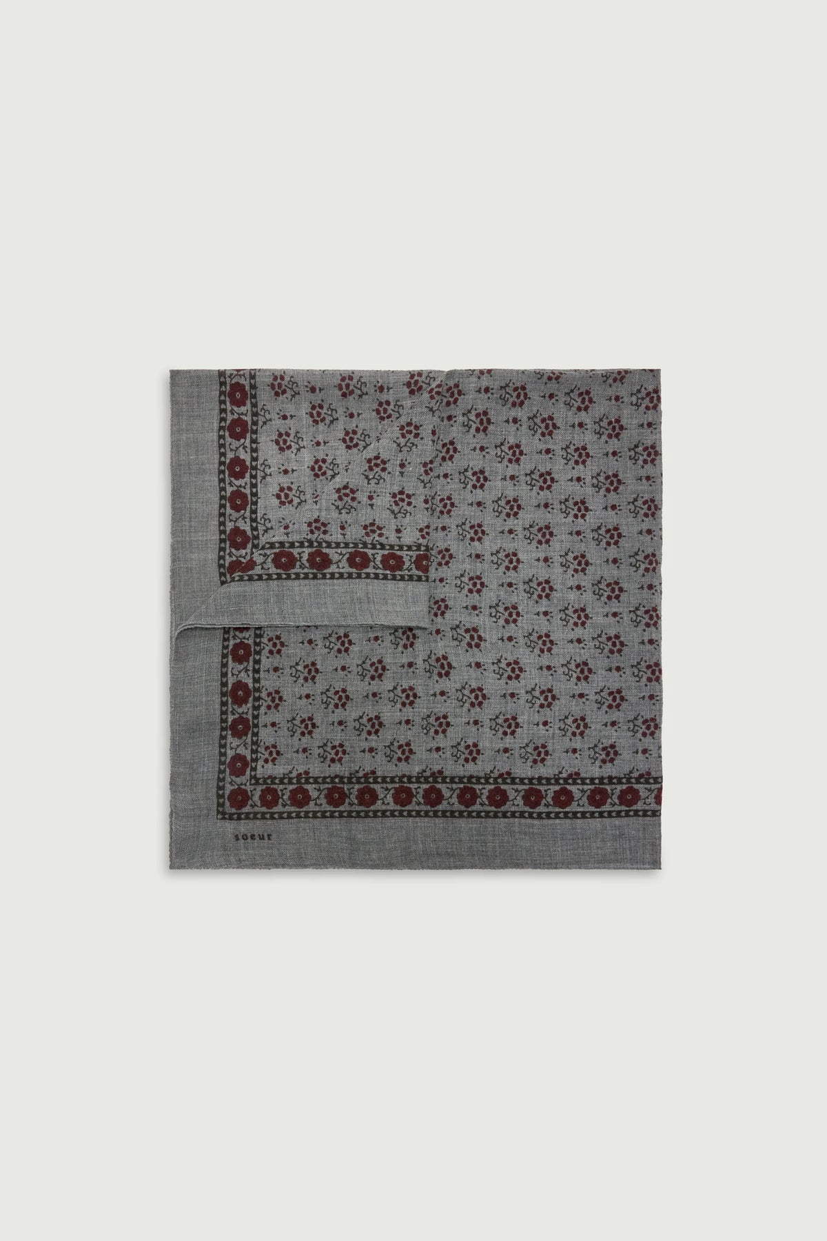 Soeur Classique Printed Wool Scarf in Dark Grey / Burgundy