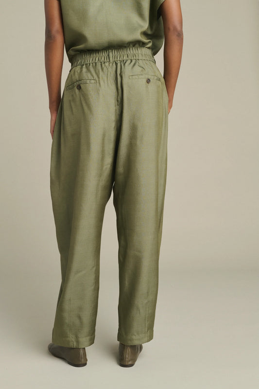 Soeur Vernon Silk Trousers in Olive Green