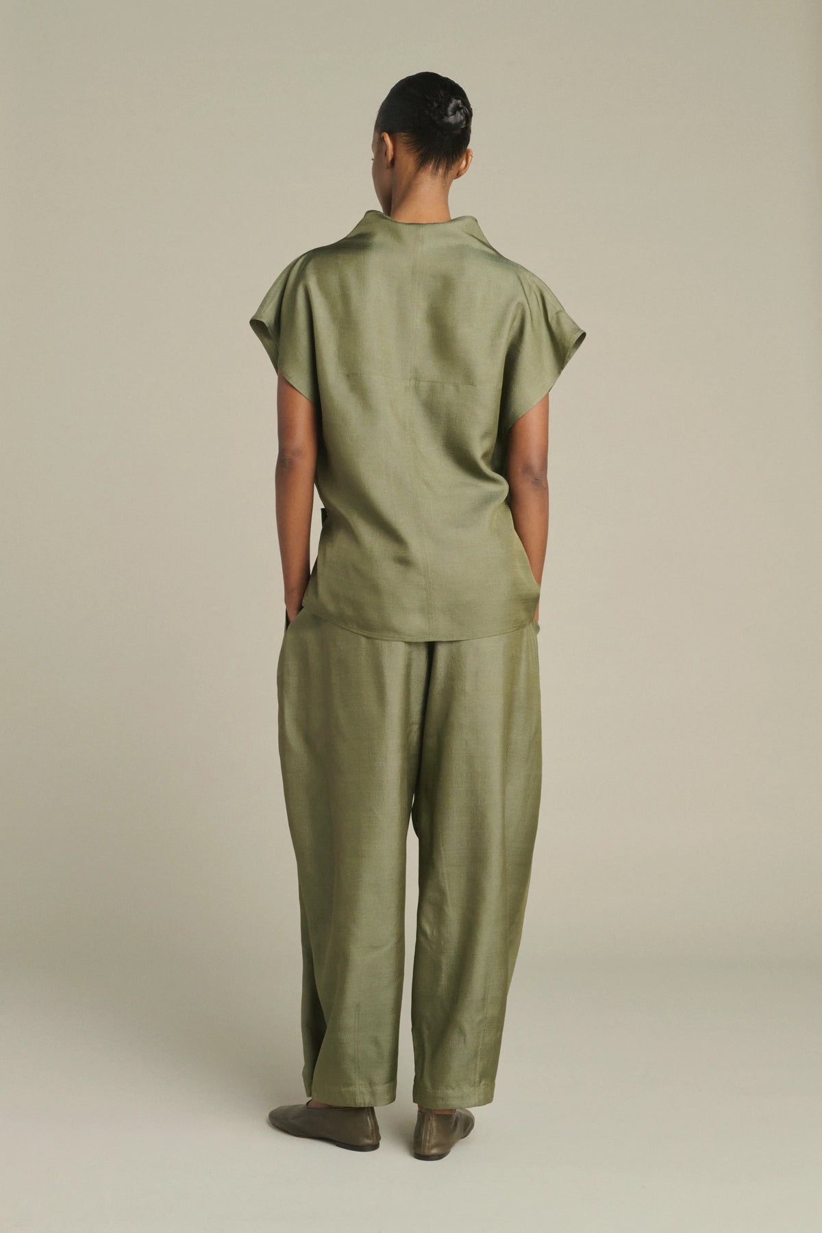 Soeur Vernon Silk Trousers in Olive Green