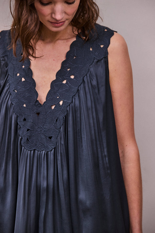 Faune Florentine Dress in Petrol Blue