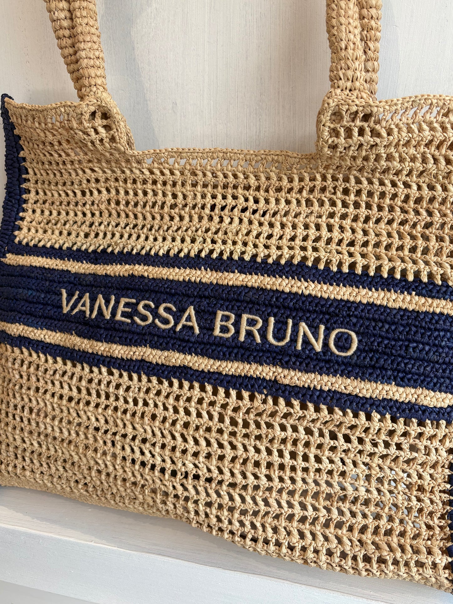 Vanessa Bruno Large Raffia Tote in Marine