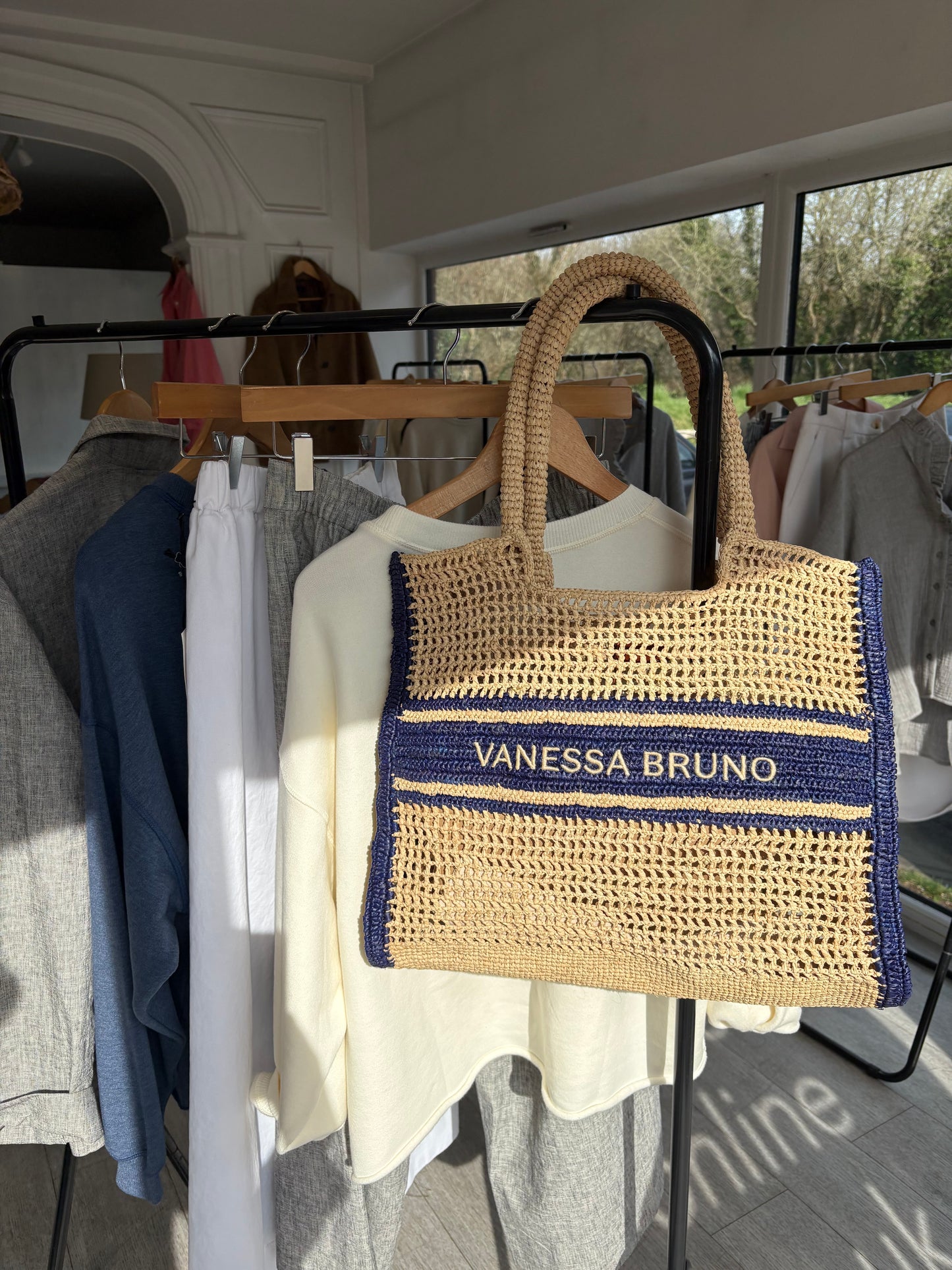 Vanessa Bruno Large Raffia Tote in Marine