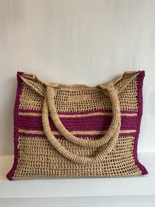Vanessa Bruno Large Raffia Tote in Fuchsia