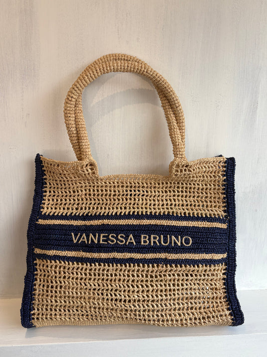 Vanessa Bruno Large Raffia Tote in Marine