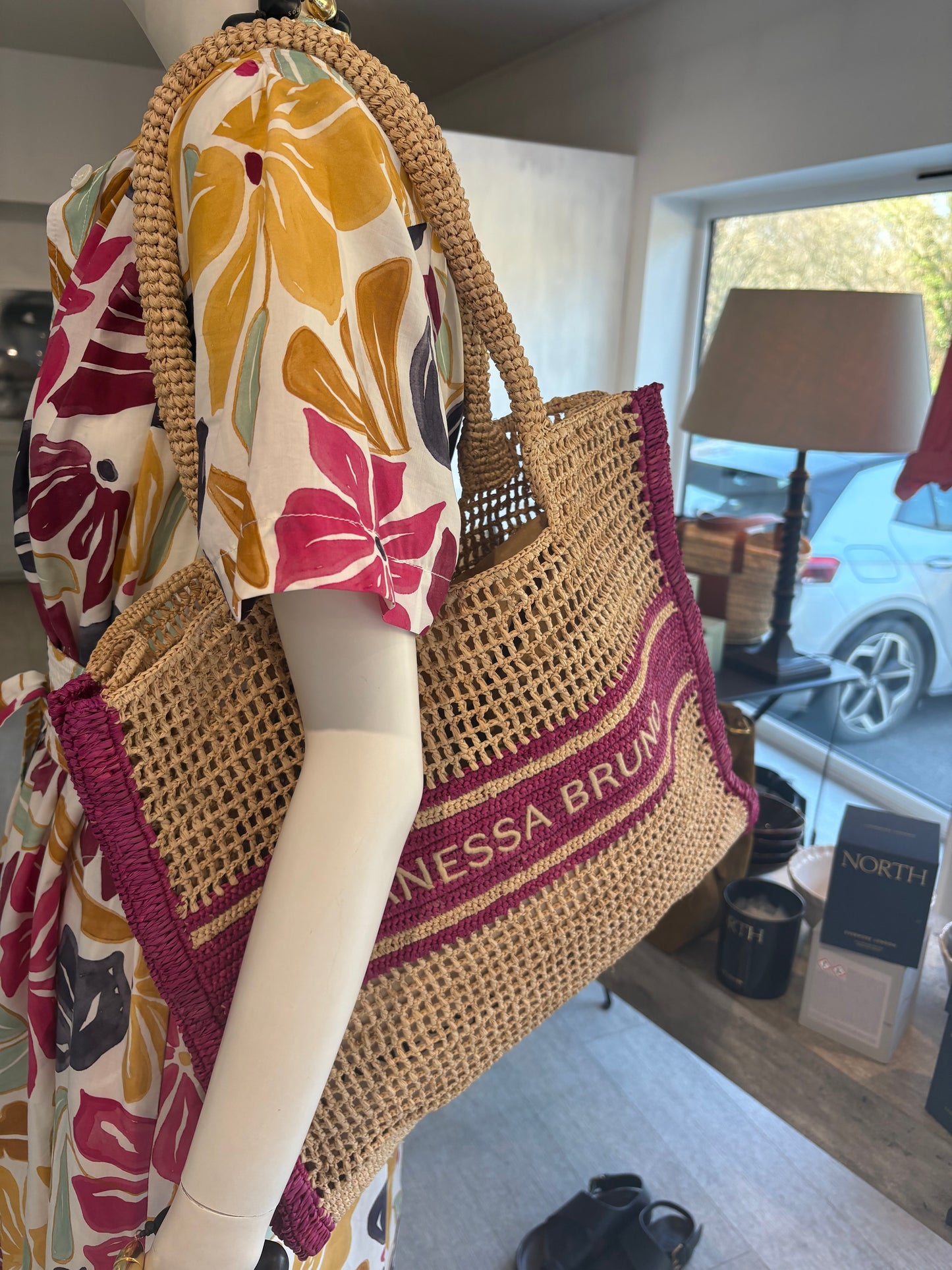 Vanessa Bruno Large Raffia Tote in Fuchsia