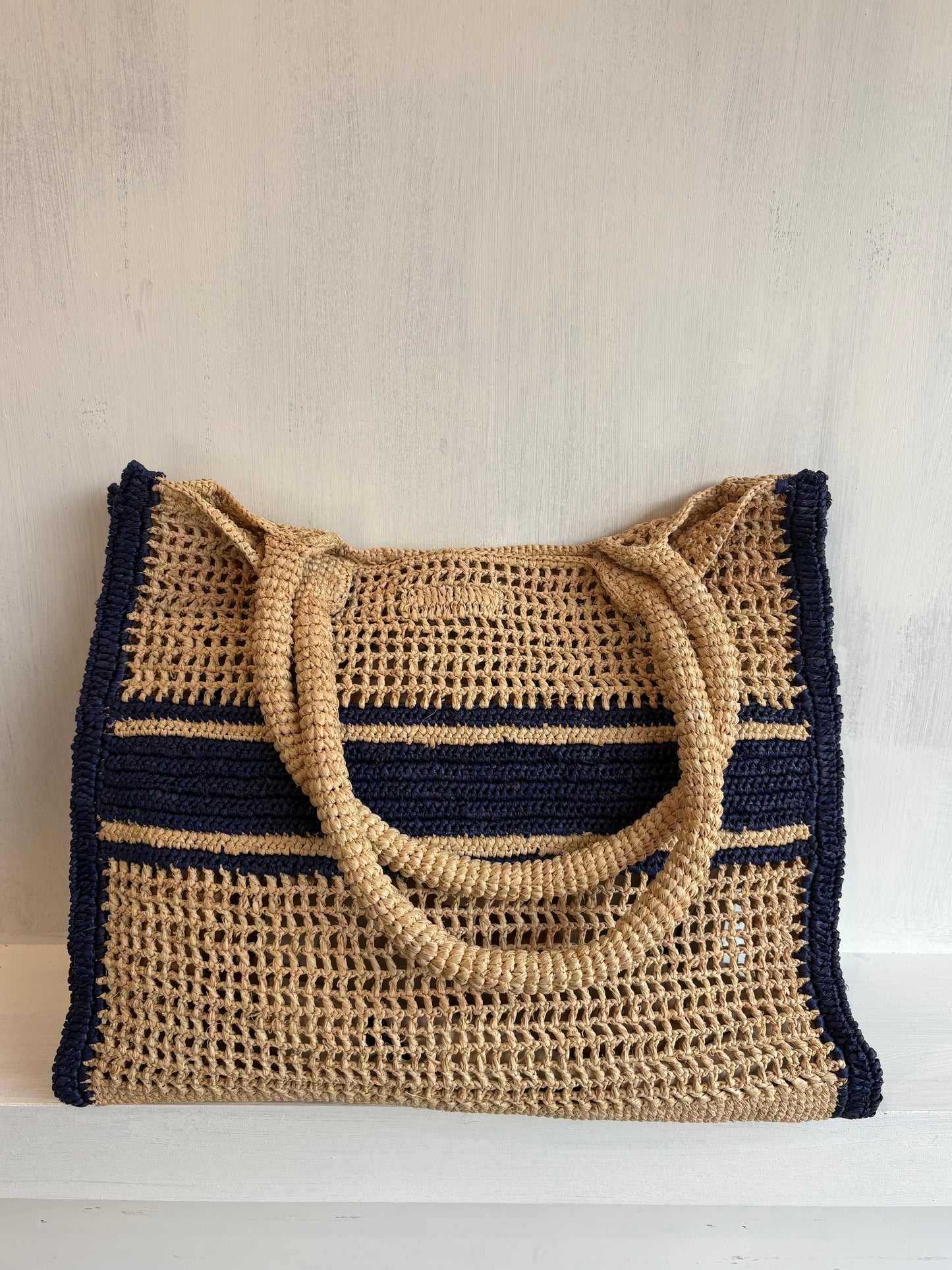 Vanessa Bruno Large Raffia Tote in Marine