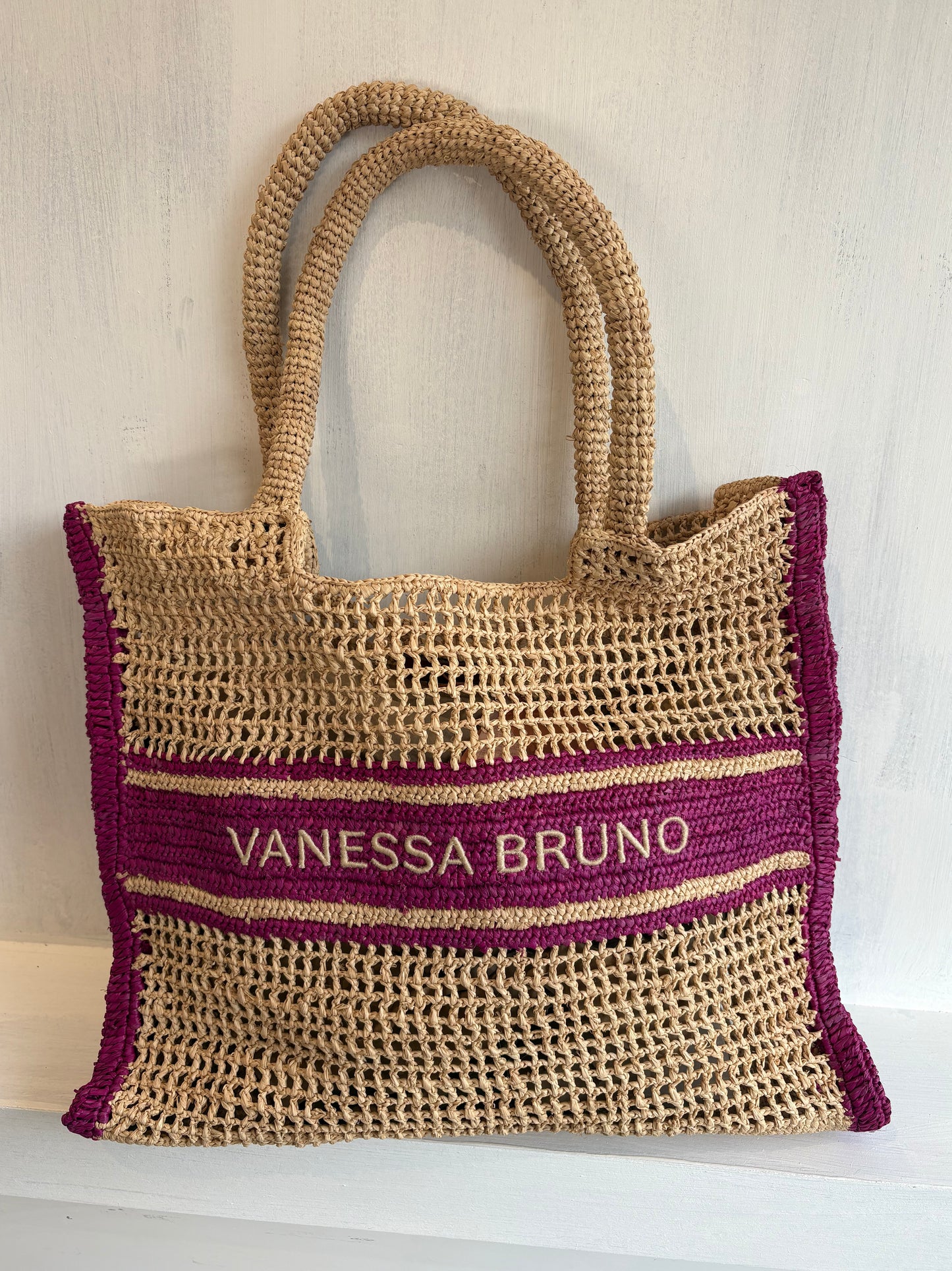Vanessa Bruno Large Raffia Tote in Fuchsia