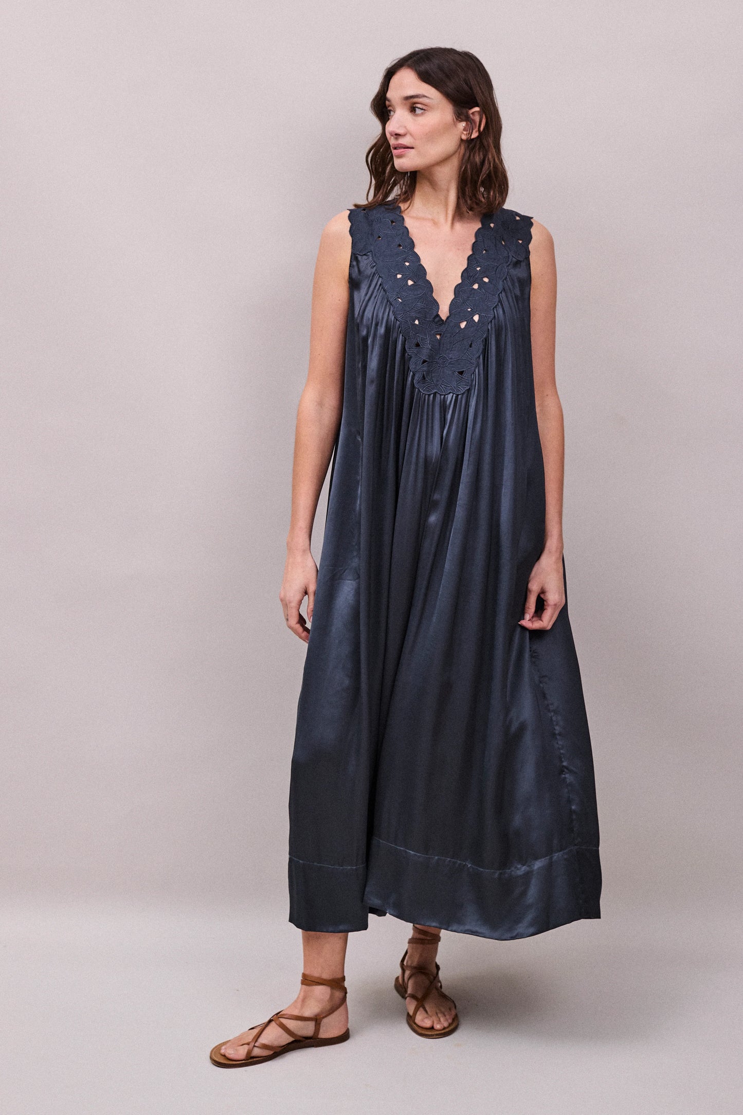 Faune Florentine Dress in Petrol Blue