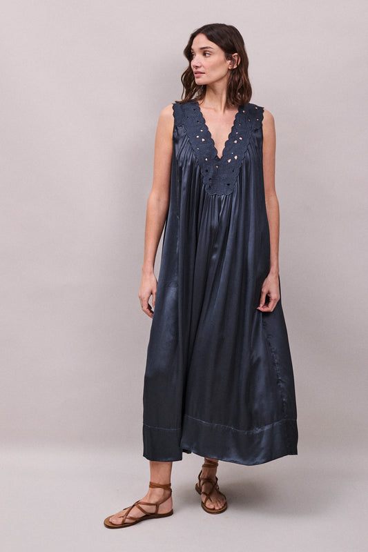 Faune Florentine Dress in Petrol Blue