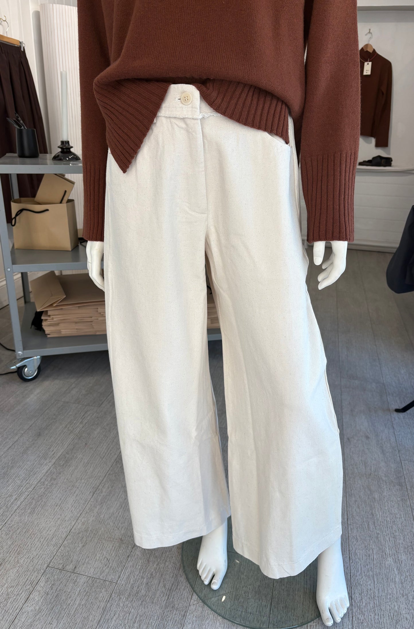 Aequamente High Waisted Pants in Chalk