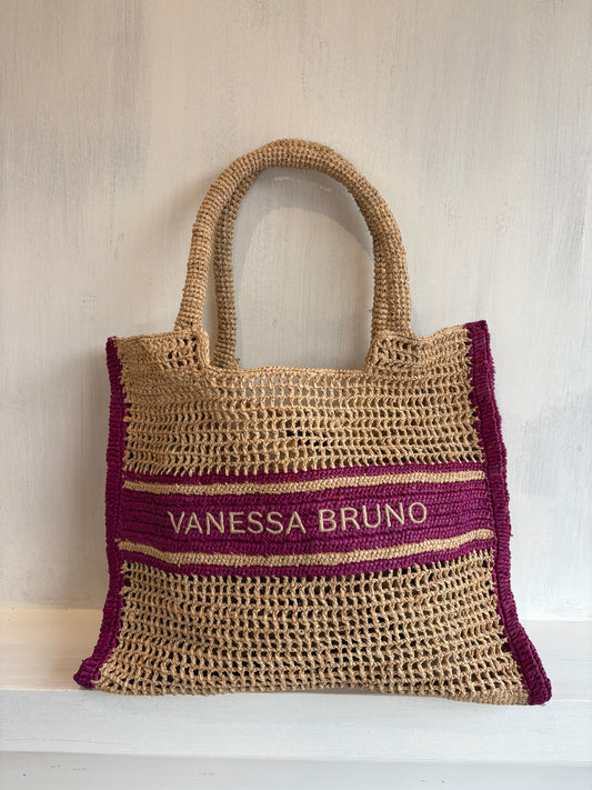 Vanessa Bruno Large Raffia Tote in Fuchsia