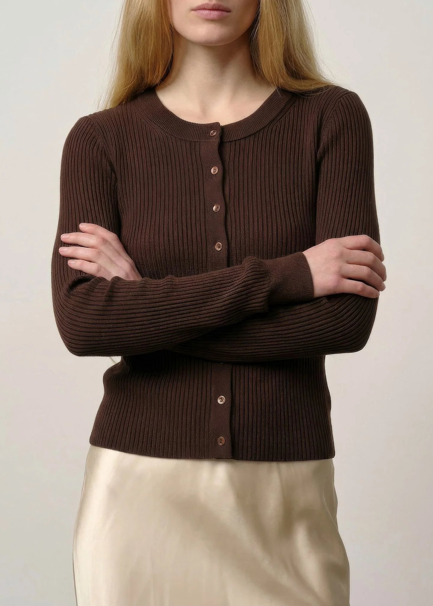 Herskind Brooks Long Sleeve Cardigan in Coffee