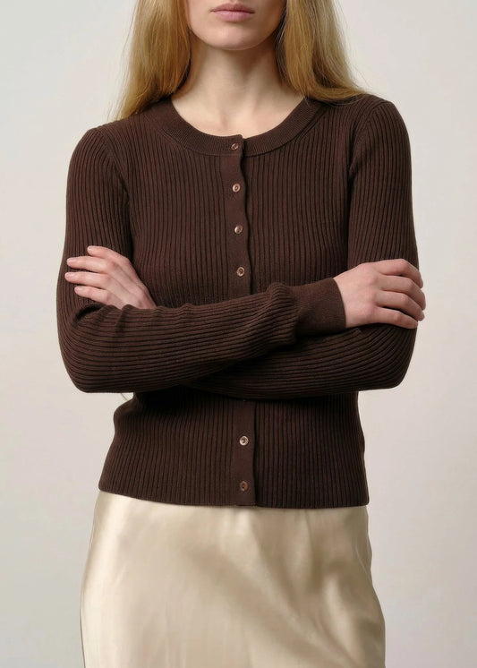 Herskind Brooks Long Sleeve Cardigan in Coffee