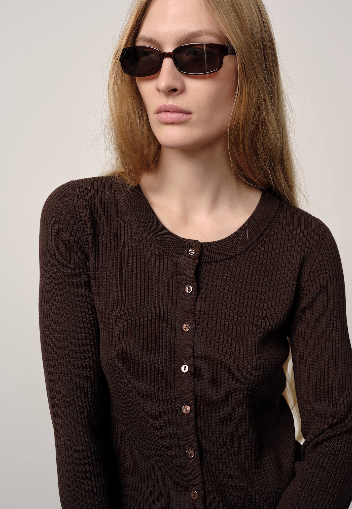 Herskind Brooks Long Sleeve Cardigan in Coffee