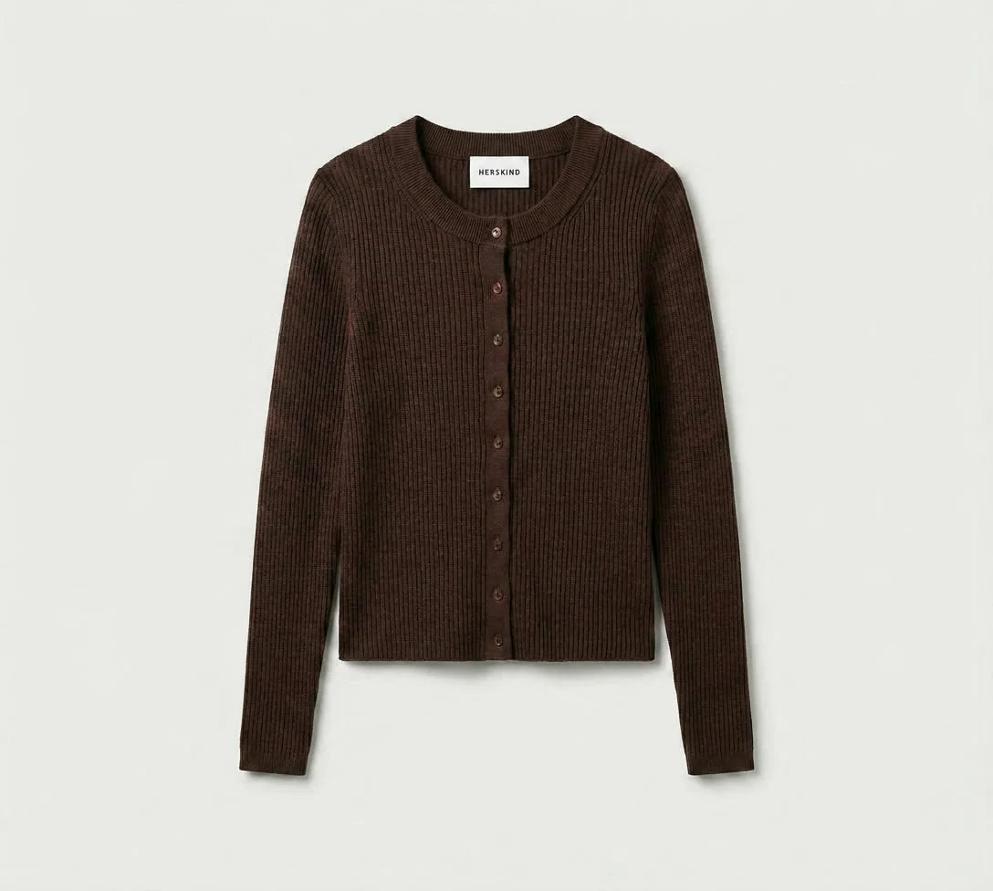 Herskind Brooks Long Sleeve Cardigan in Coffee
