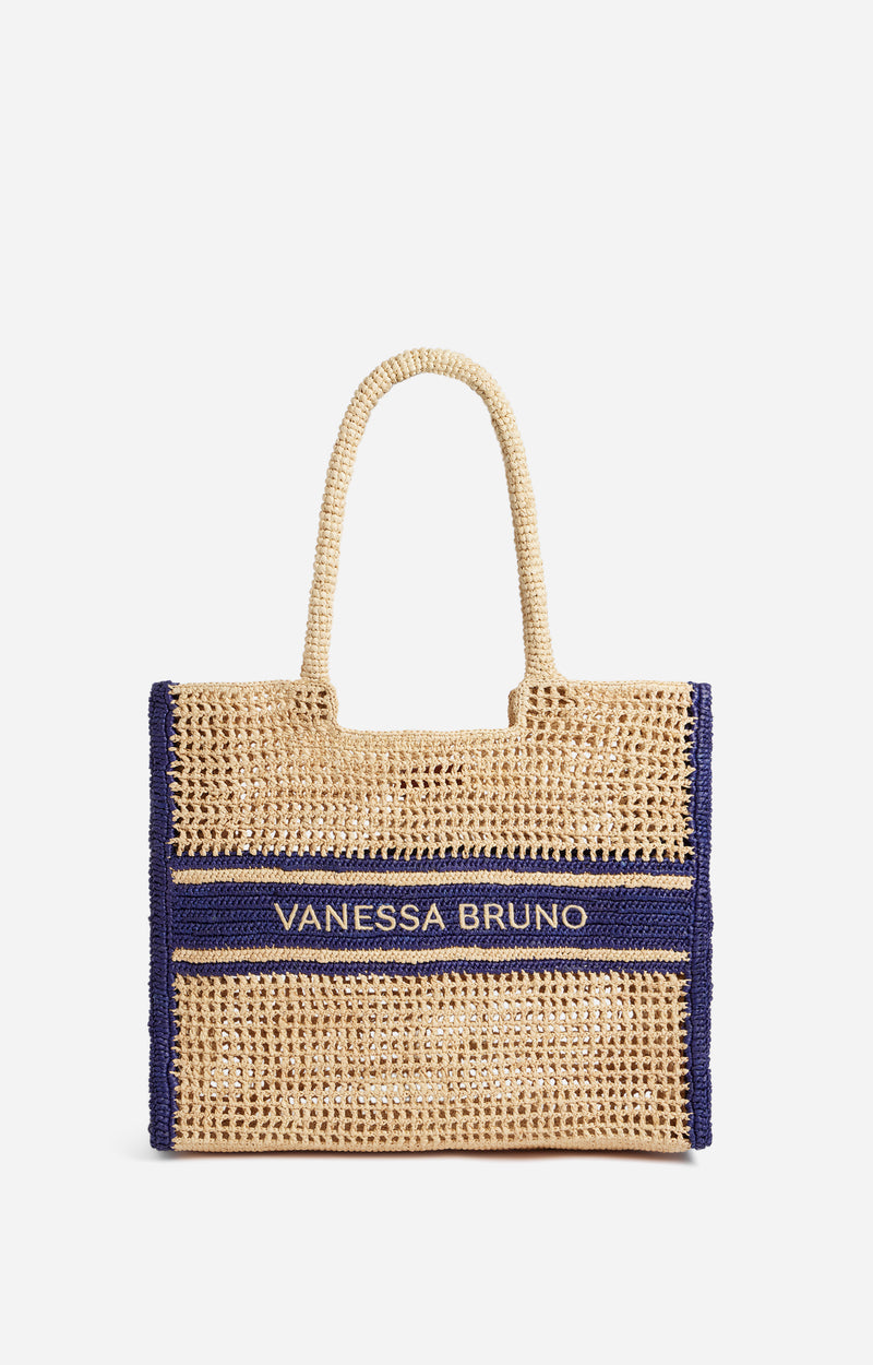 Vanessa Bruno Large Raffia Tote in Marine