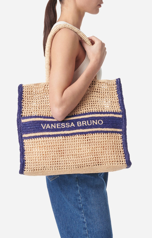 Vanessa Bruno Large Raffia Tote in Marine