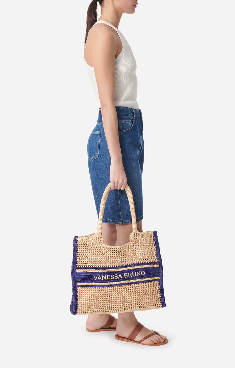 Vanessa Bruno Large Raffia Tote in Marine