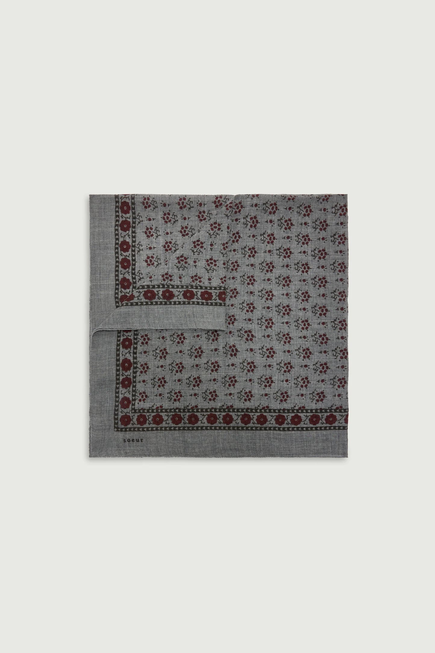 Soeur Classique Printed Wool Scarf in Dark Grey / Burgundy
