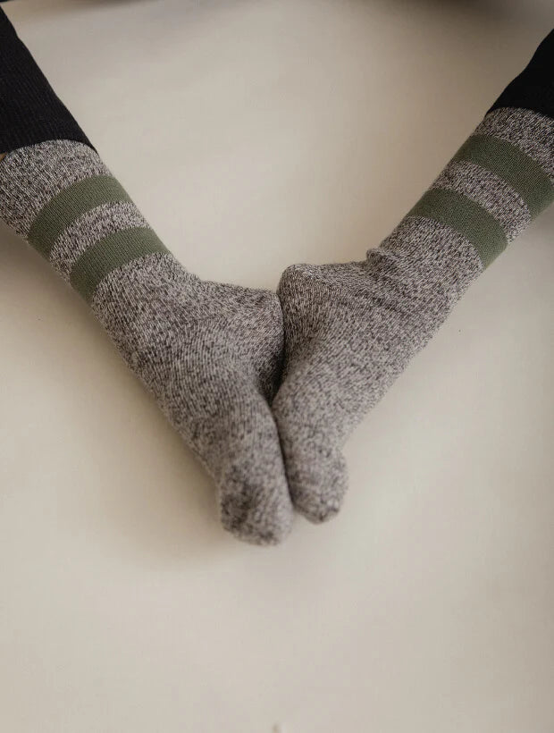 Genevieve Sweeney 'Salpaka' Merino Wool Socks in Charcoal Stripe