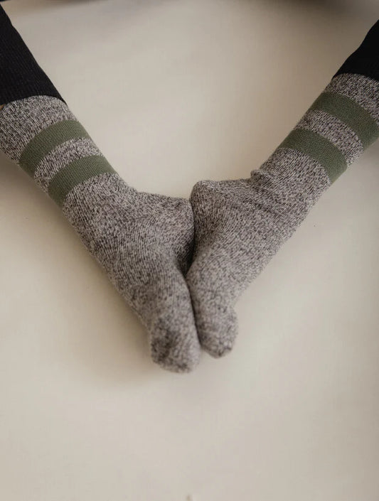 Genevieve Sweeney 'Salpaka' Merino Wool Socks in Charcoal Stripe