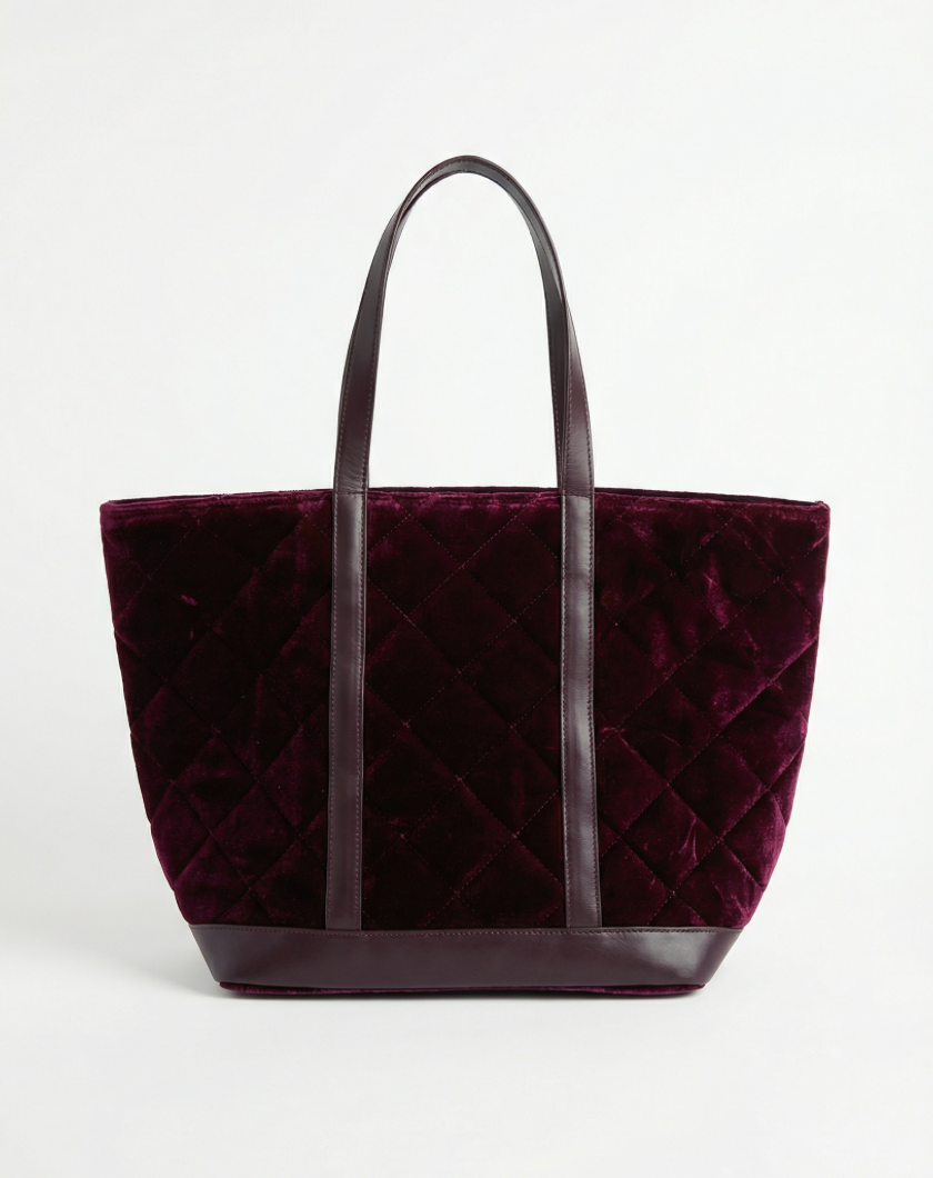 Vanessa Bruno Velvet Quilted Cabas in Burgundy
