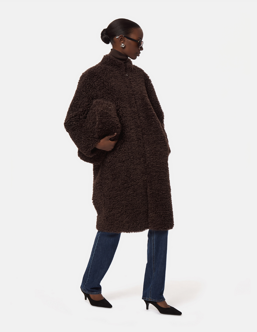 APPARIS Jude Bouclette Coat in Brown