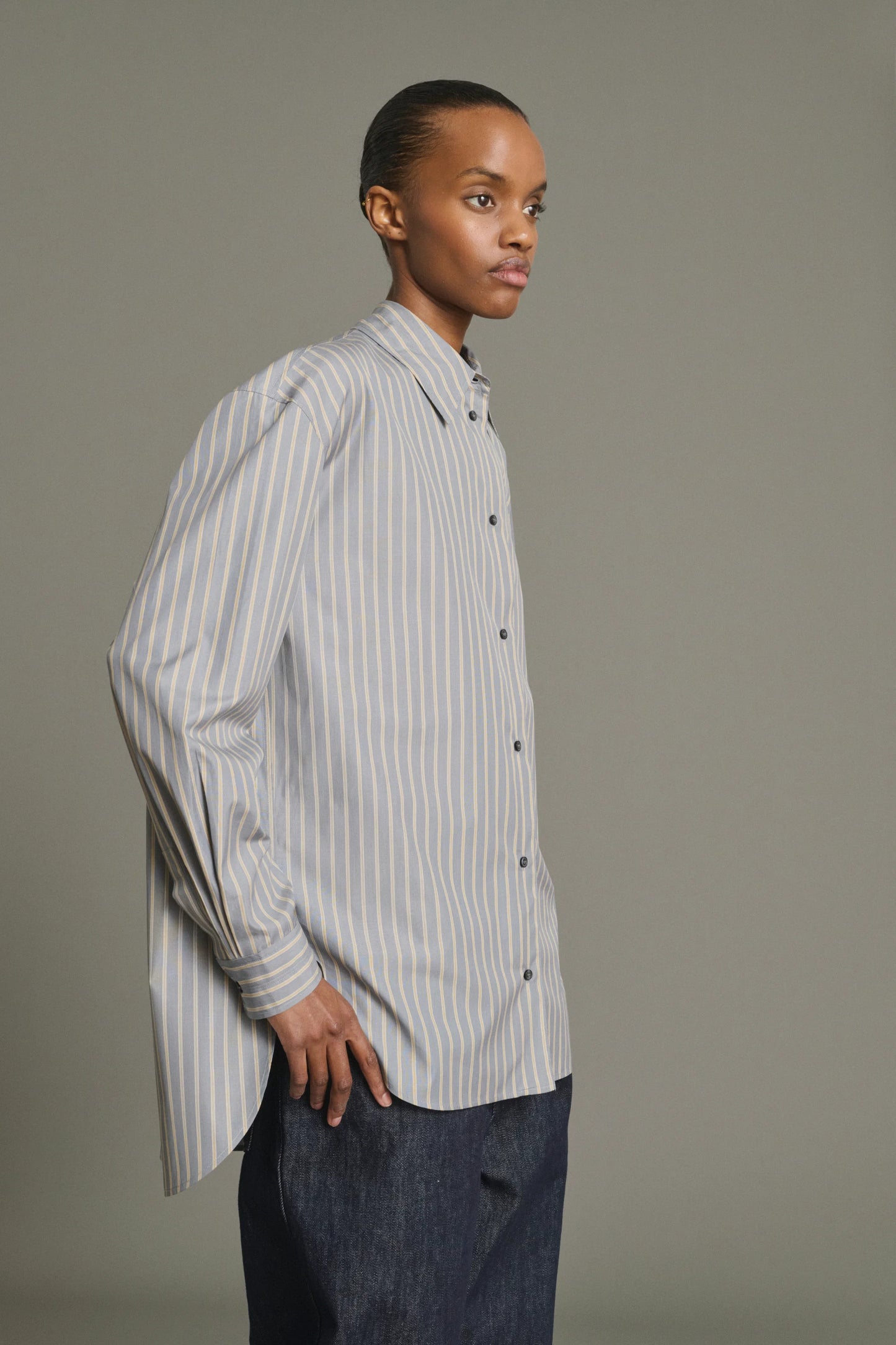 Soeur Oversized Grenade Striped Shirt in Anthracite / Bronze