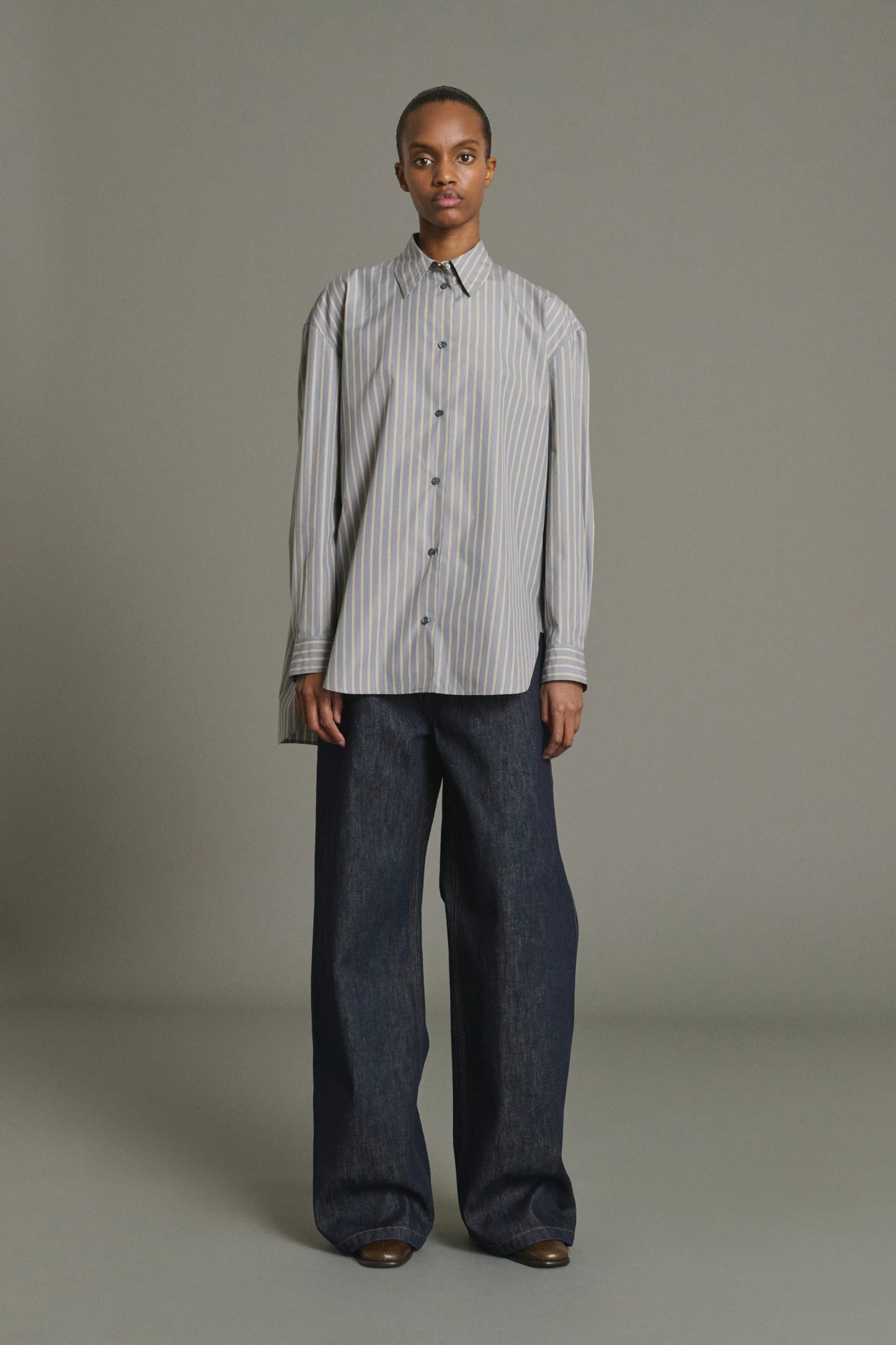 Soeur Oversized Grenade Striped Shirt in Anthracite / Bronze