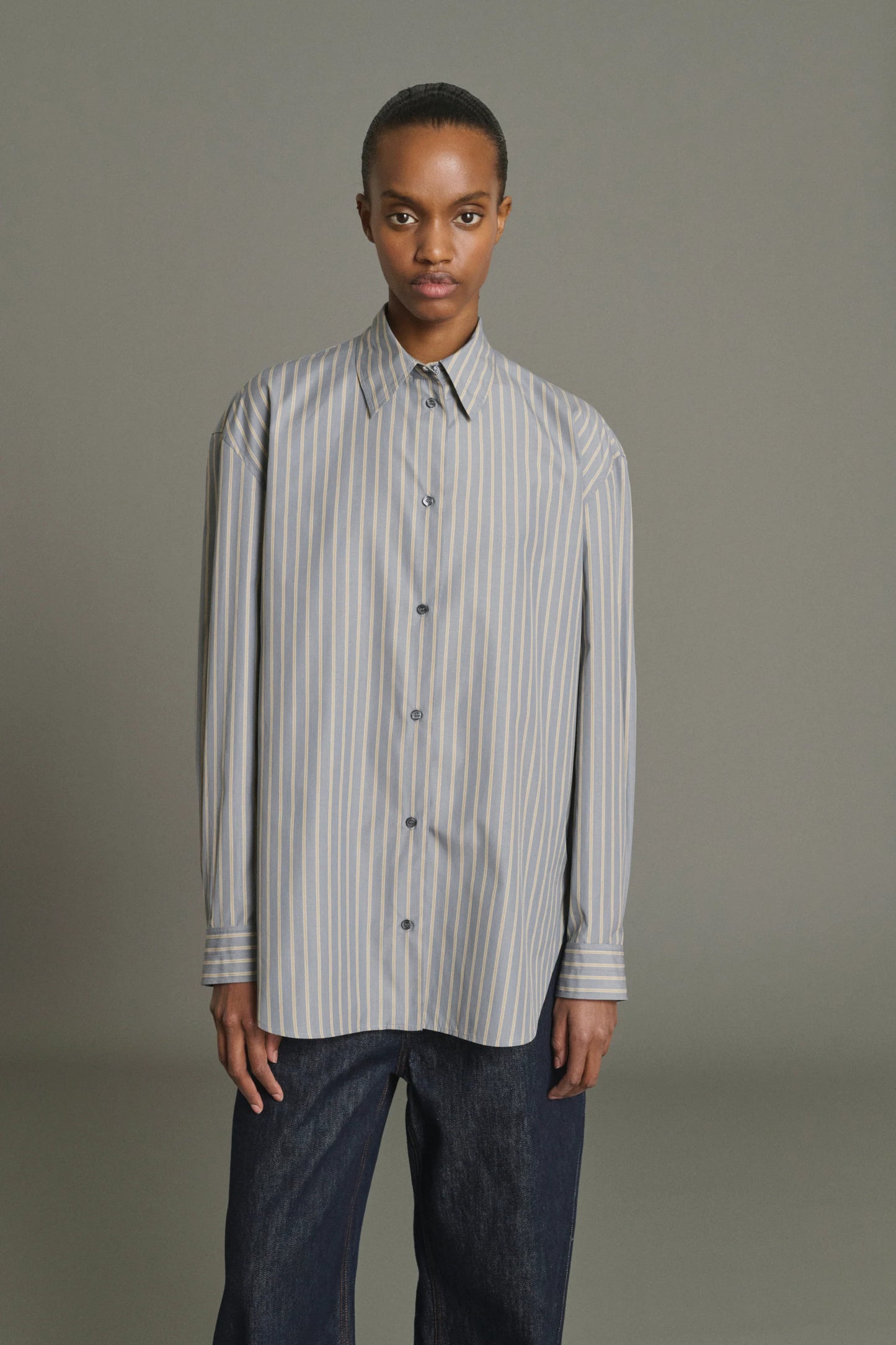 Soeur Oversized Grenade Striped Shirt in Anthracite / Bronze