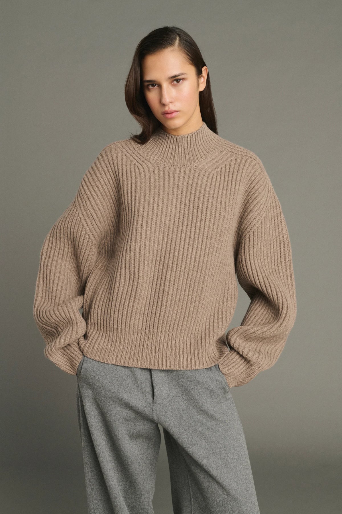Soeur Flamand Ribbed Knit in Mottled Beige