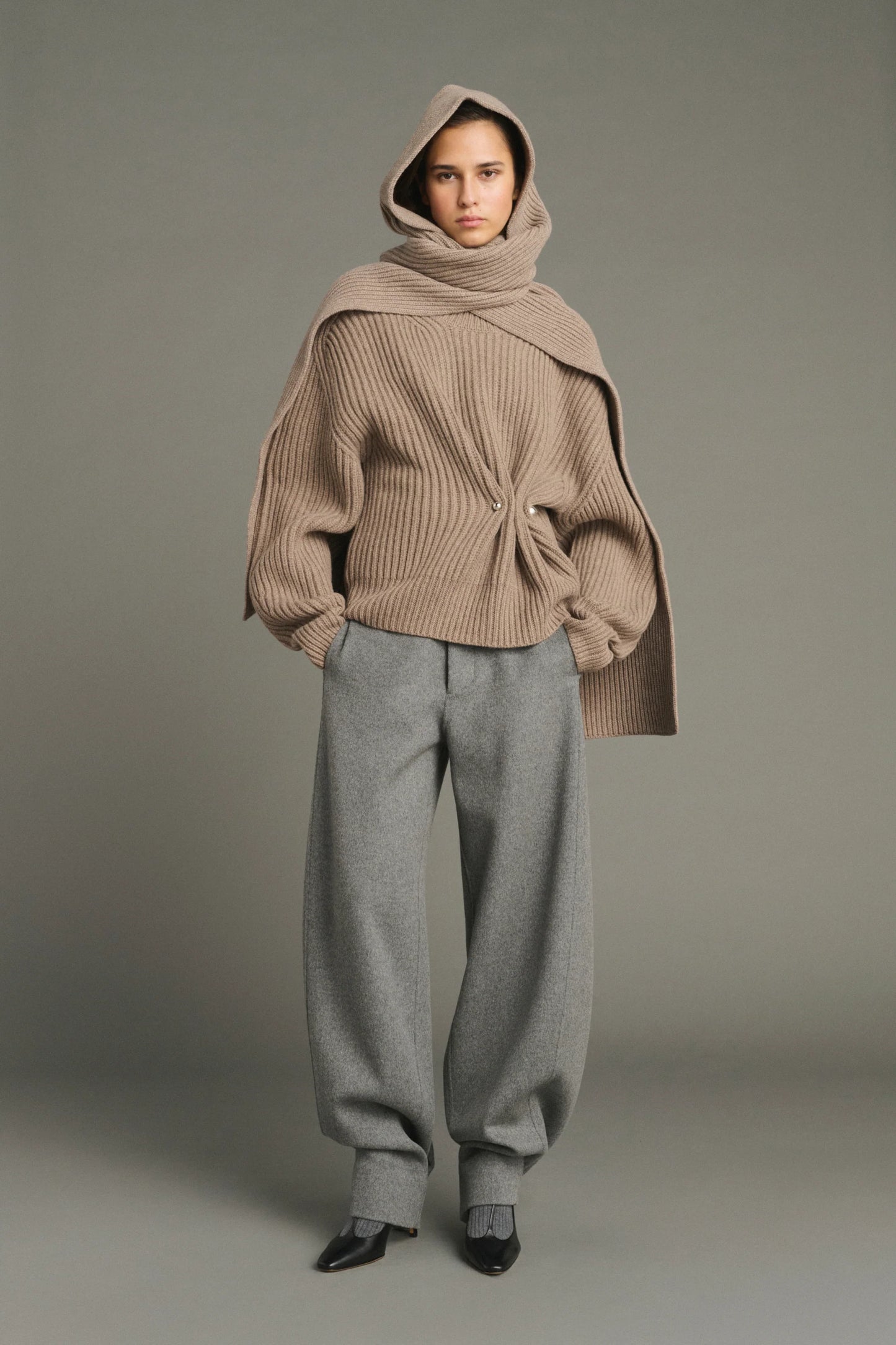 Soeur Flamand Ribbed Knit in Mottled Beige