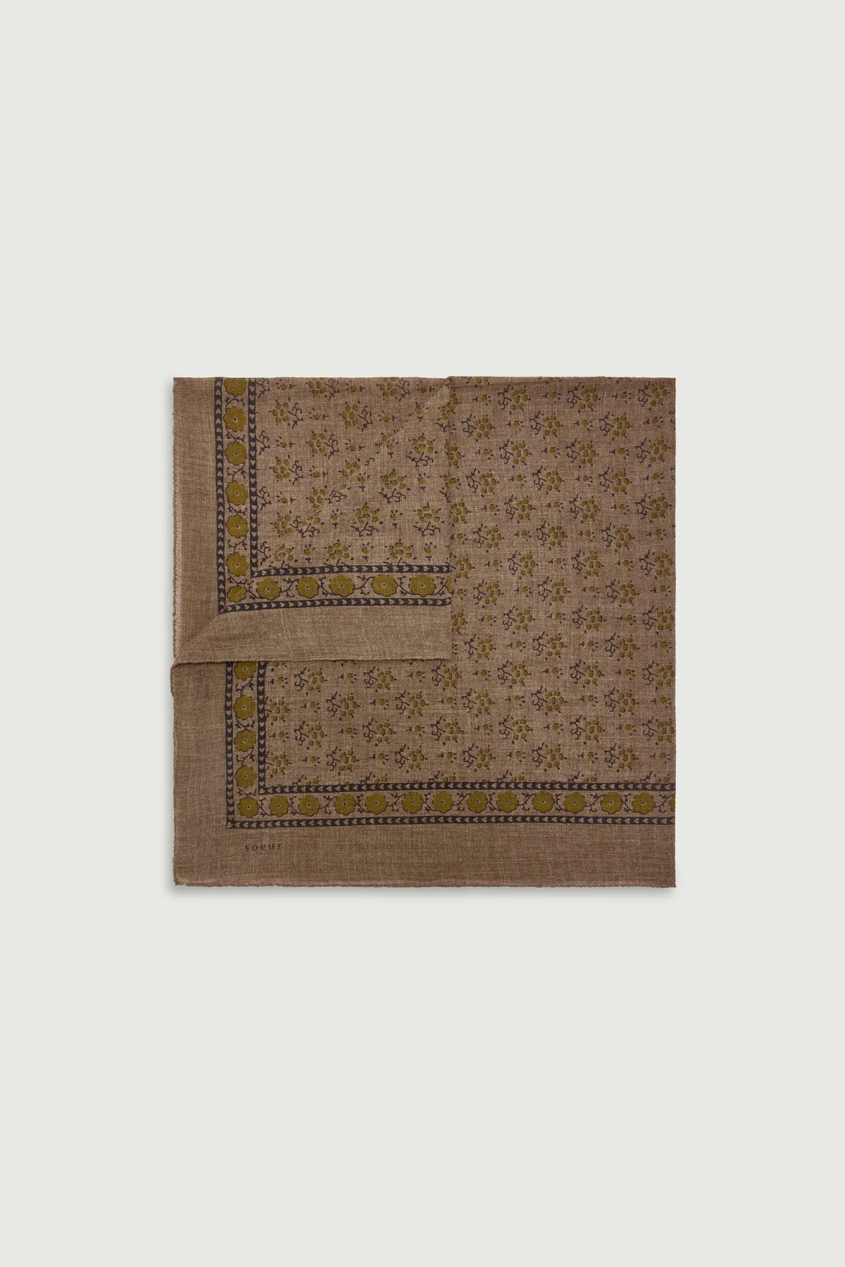 Soeur Classique Printed Wool Scarf in Taupe / Khaki