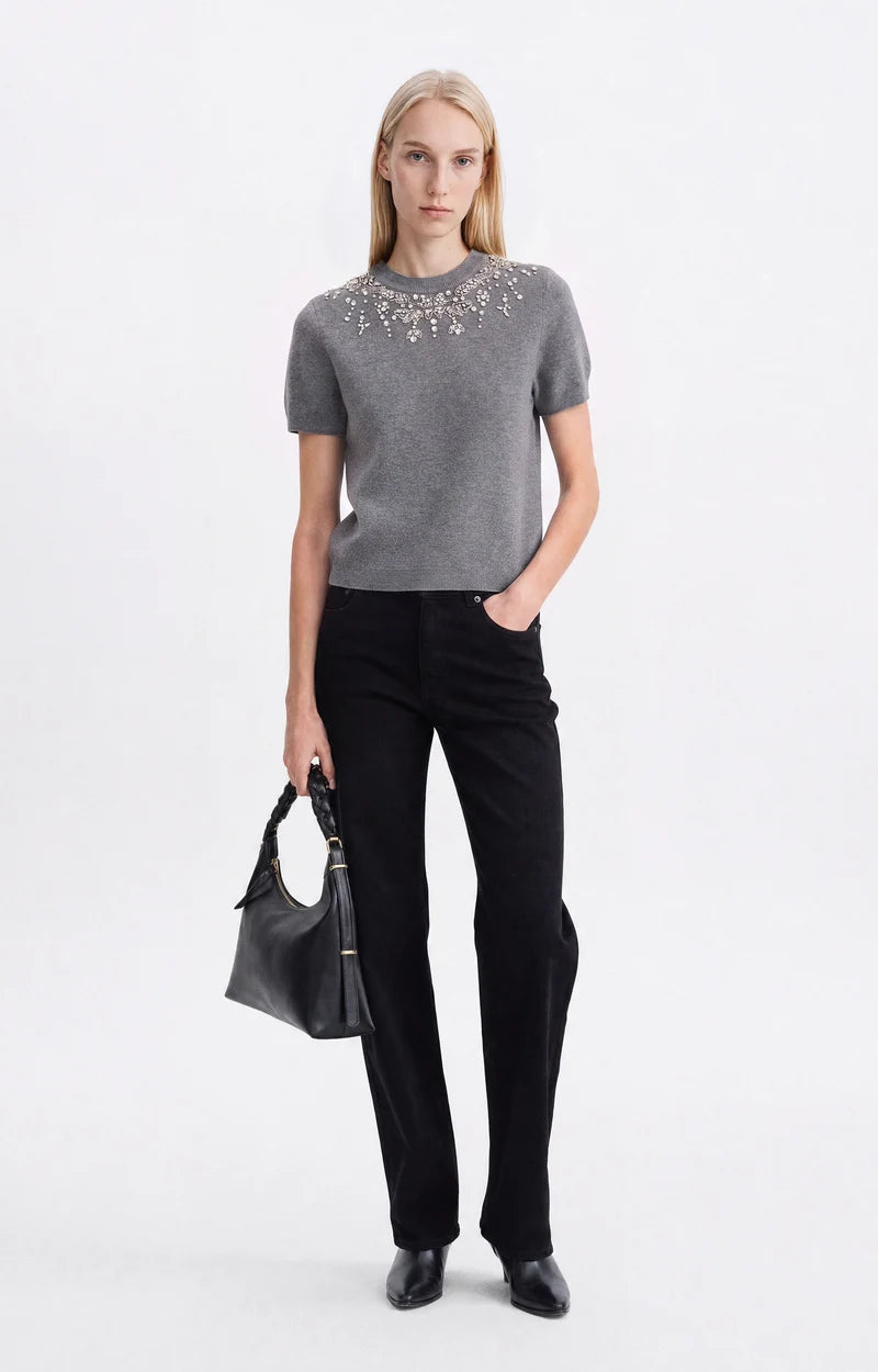Vanessa Bruno Helmine Knitted Embellished T-Shirt in Grey