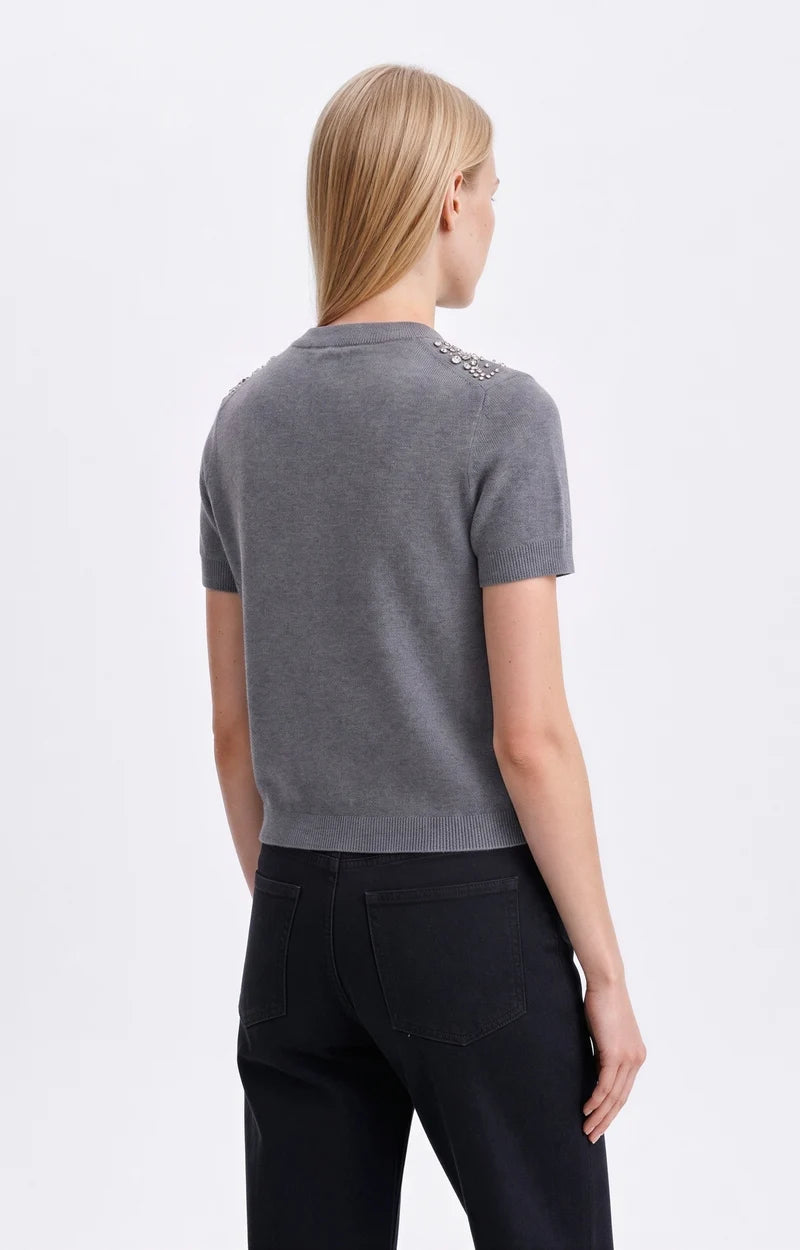Vanessa Bruno Helmine Knitted Embellished T-Shirt in Grey