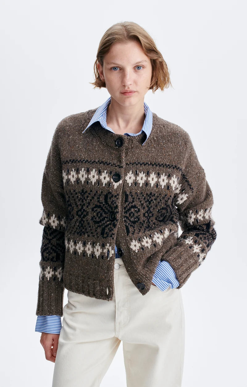 Vanessa Bruno Hinata Fairisle Cardigan in Mole