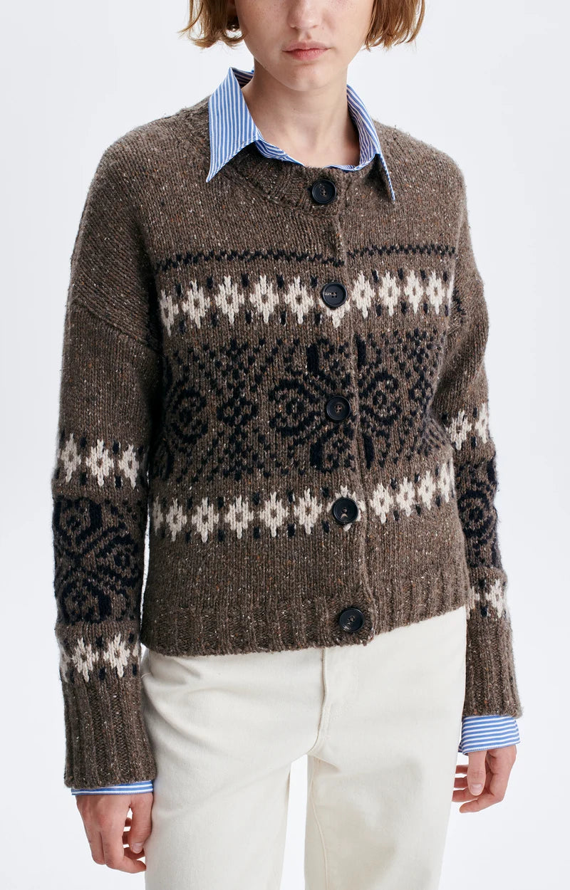 Vanessa Bruno Hinata Fairisle Cardigan in Mole