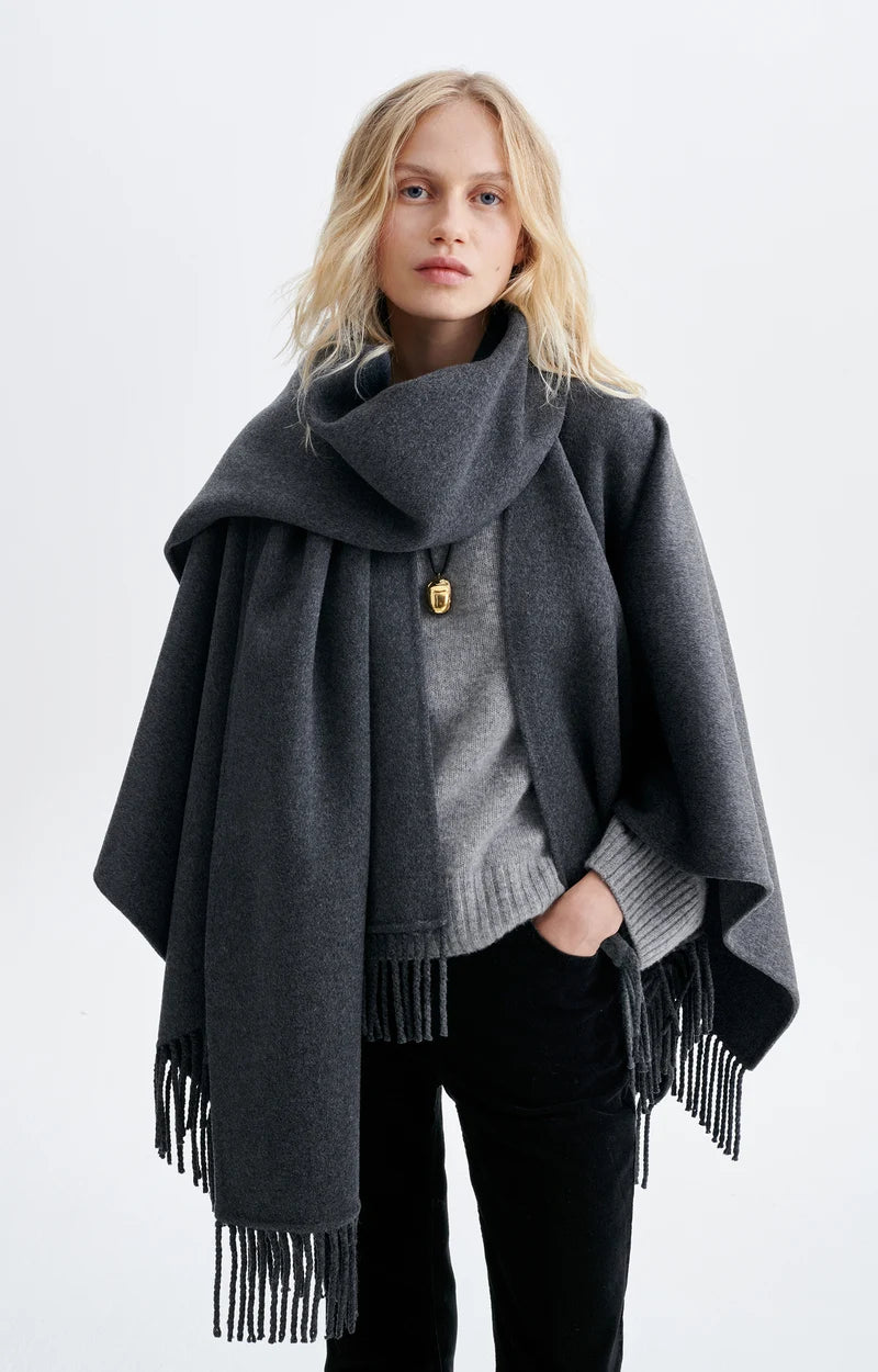 Vanessa Bruno Hope Fringed Poncho in Anthracite