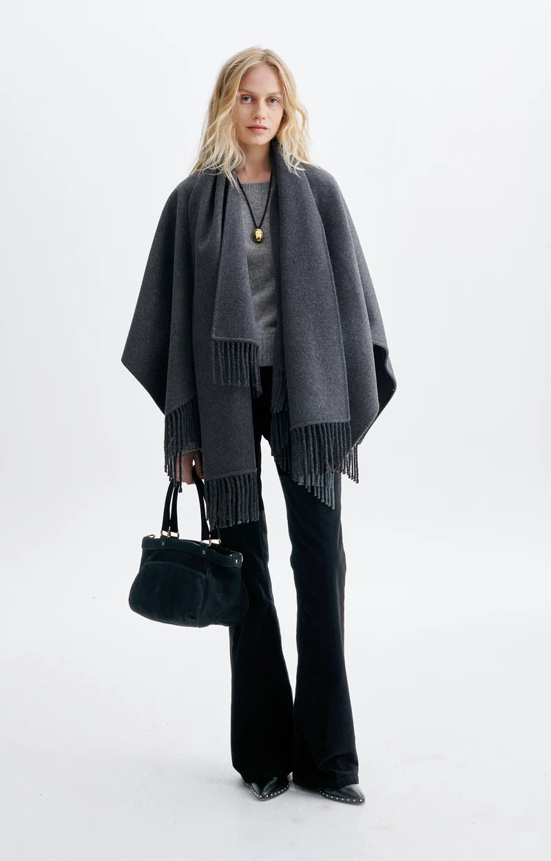 Vanessa Bruno Hope Fringed Poncho in Anthracite
