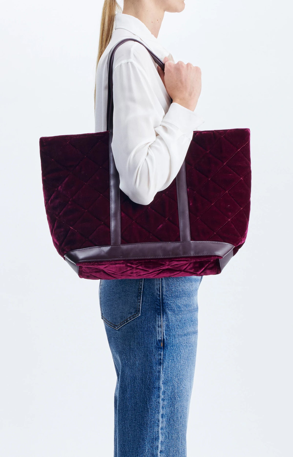 Vanessa Bruno Velvet Quilted Cabas in Burgundy