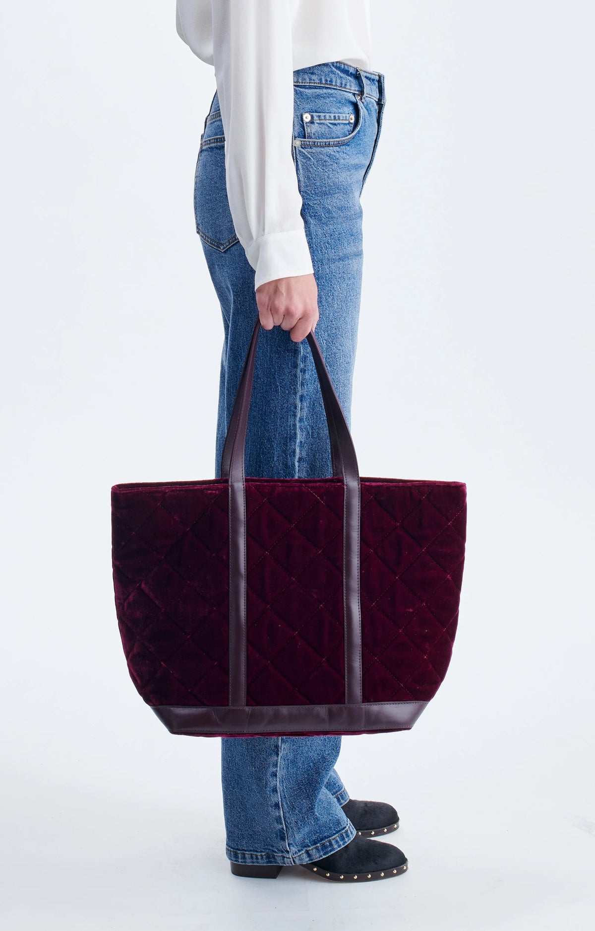 Vanessa Bruno Velvet Quilted Cabas in Burgundy
