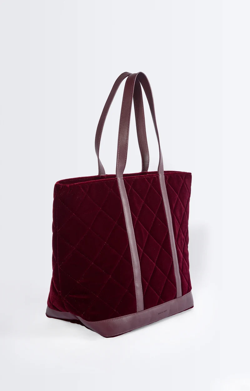 Vanessa Bruno Velvet Quilted Cabas in Burgundy