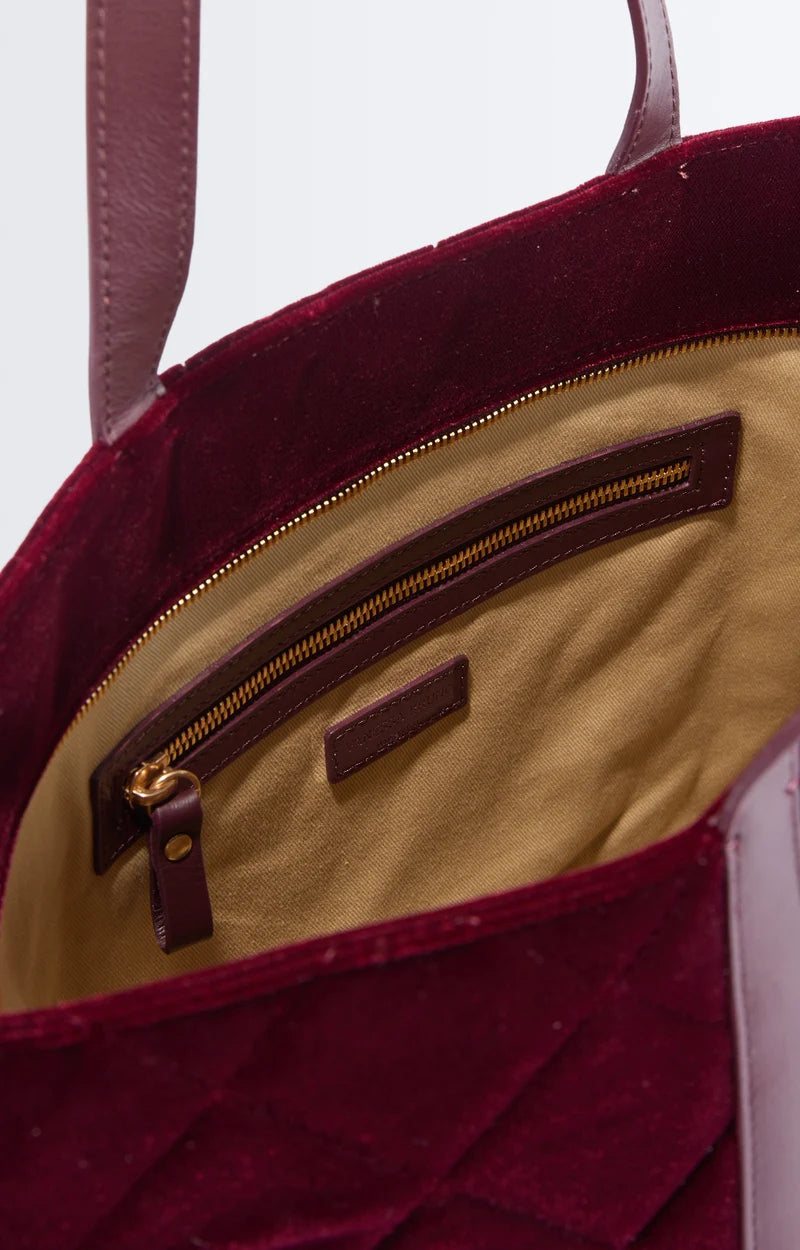 Vanessa Bruno Velvet Quilted Cabas in Burgundy