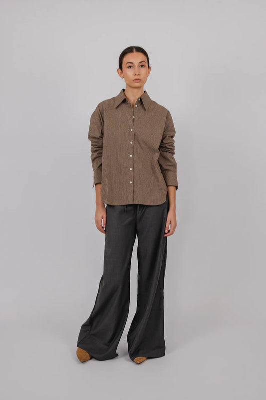 Vic and Bert Gary Check Cotton Shirt in Brown