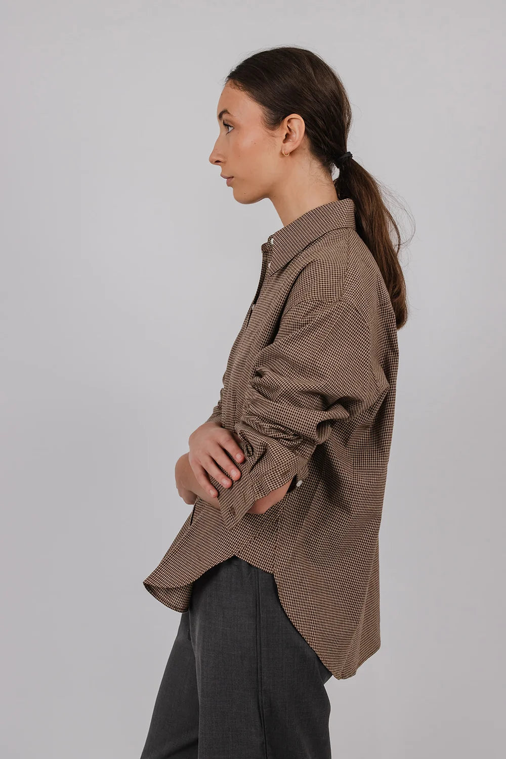 Vic and Bert Gary Check Cotton Shirt in Brown