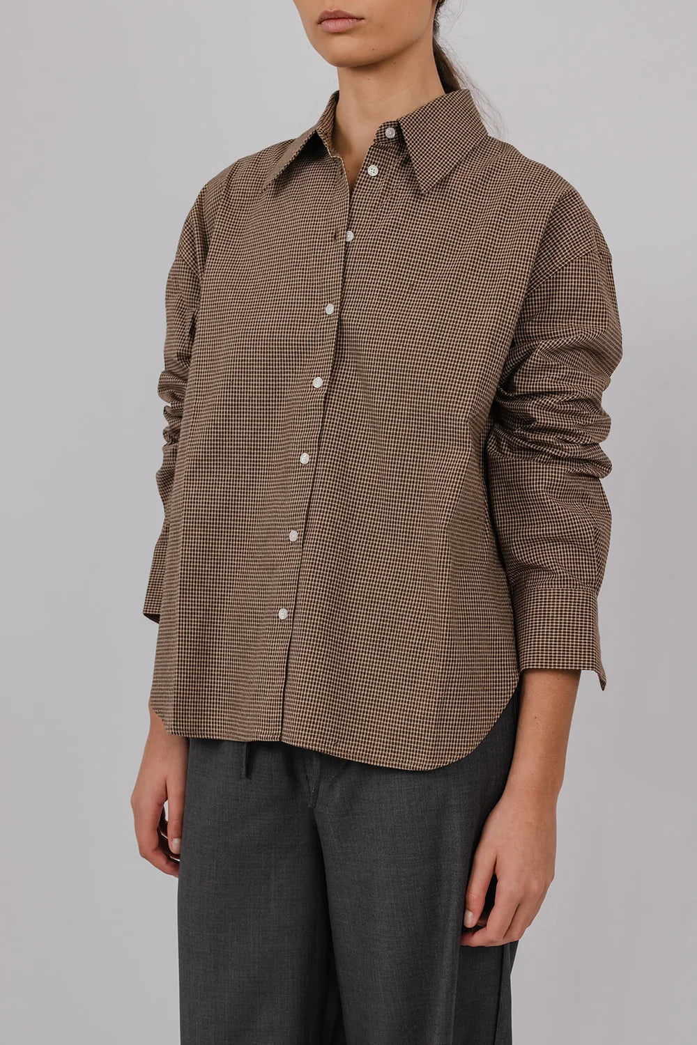 Vic and Bert Gary Check Cotton Shirt in Brown