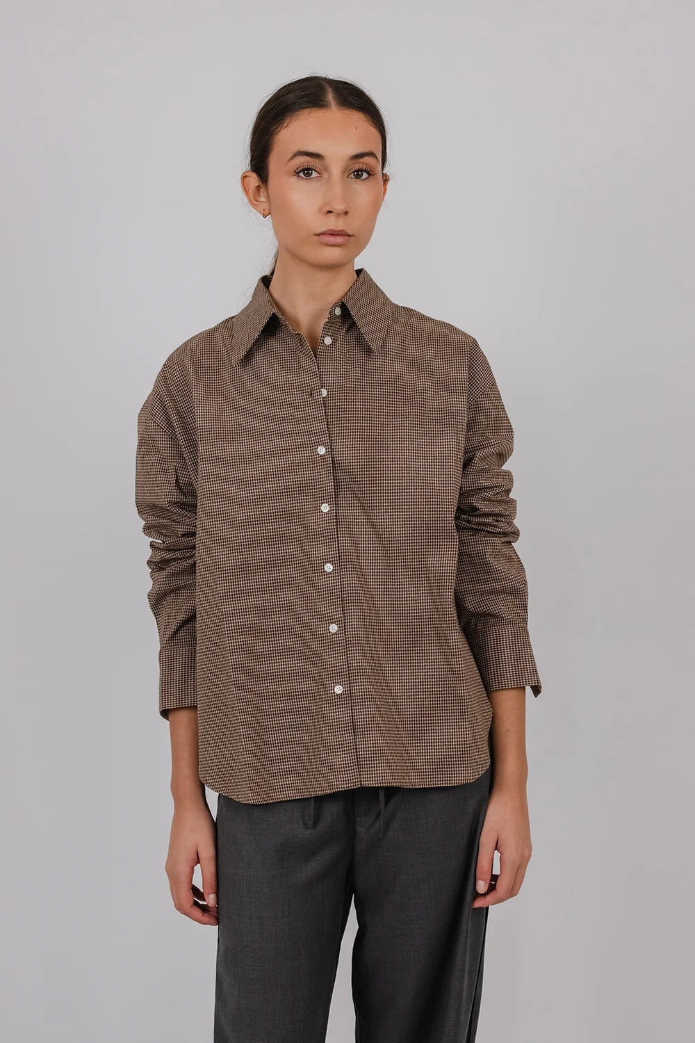 Vic and Bert Gary Check Cotton Shirt in Brown