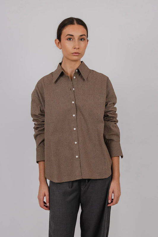 Vic and Bert Gary Check Cotton Shirt in Brown